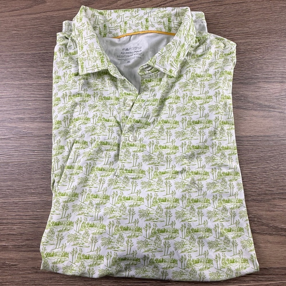Vineyard Vines Palmero Polo Mens XL Green White Scenic Tree Print Golf Preppy